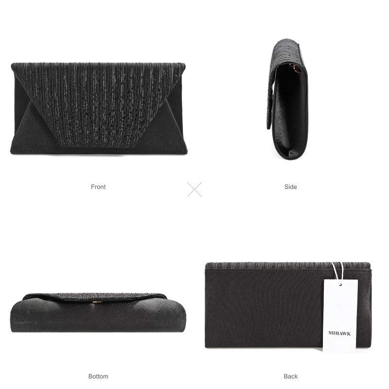 Mihawk Purse and Handbags for Women Shoulder Crossbody Bags Evening Envelope Party Bridal Clutch Purse(Black) - Image 4